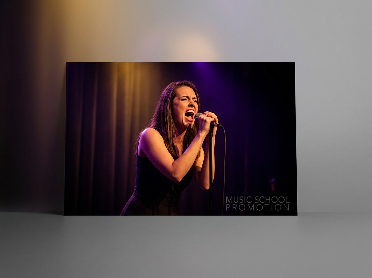 Cantante aplicando técnica de belting con potencia y control