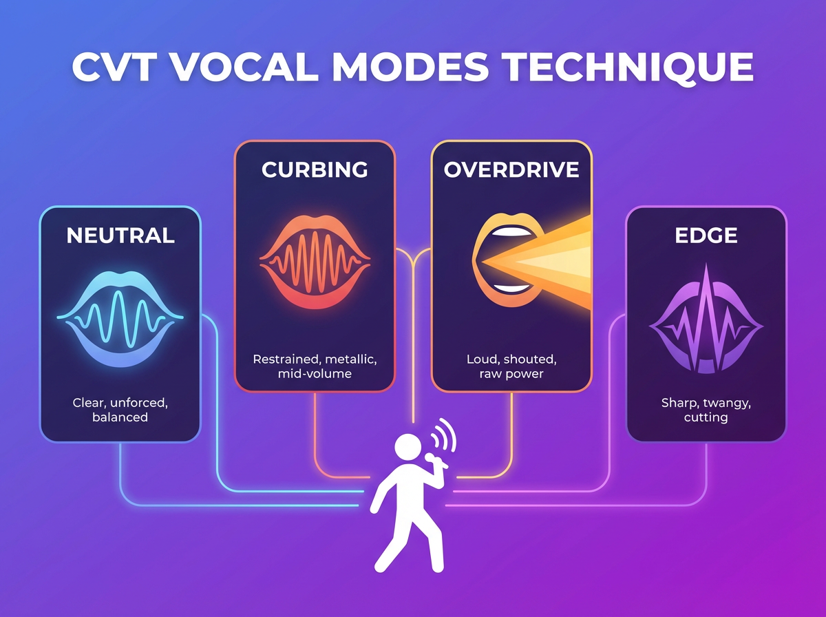 Diagrama de los 4 modos vocales CVT con ejemplos