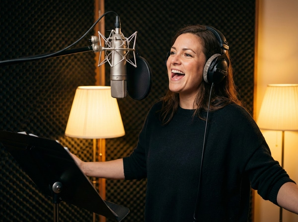 Cantante alcanzando notas agudas con técnica correcta