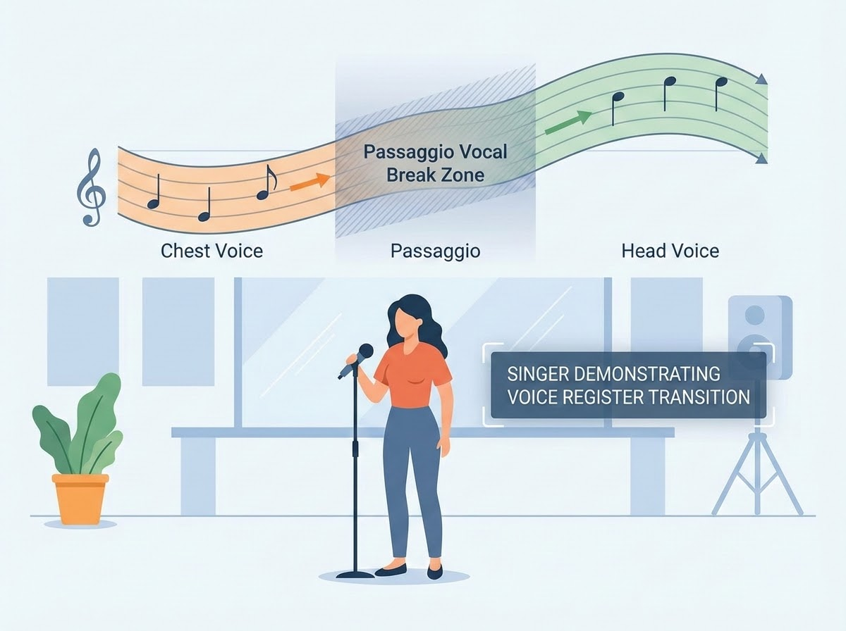 Diagrama de la zona de pasaje entre registros vocales