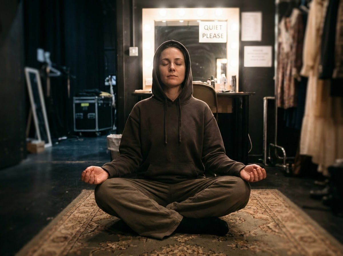 Persona haciendo ejercicio de relajación antes de cantar