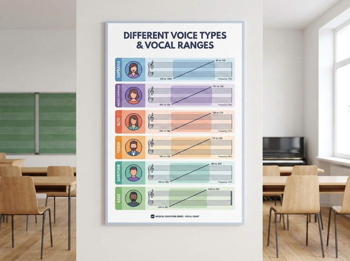 Gráfico de rangos vocales por tipo de voz