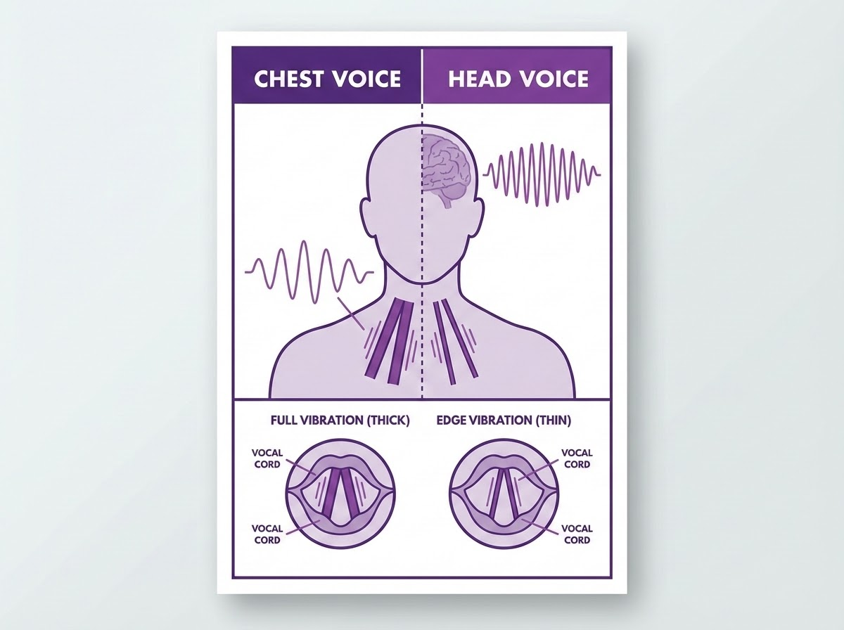Diagrama de registros vocales voz de cabeza y voz de pecho