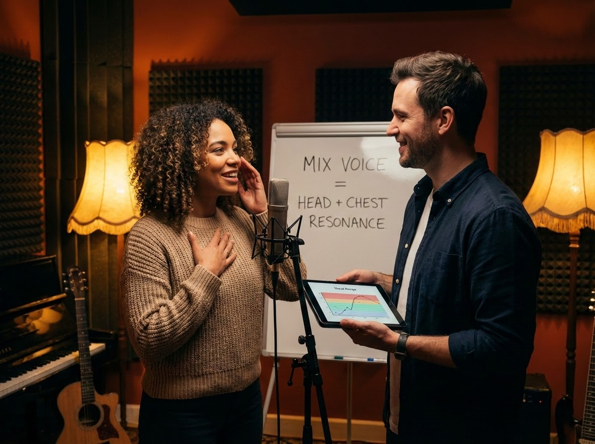 Cantante utilizando técnica de voz mixta